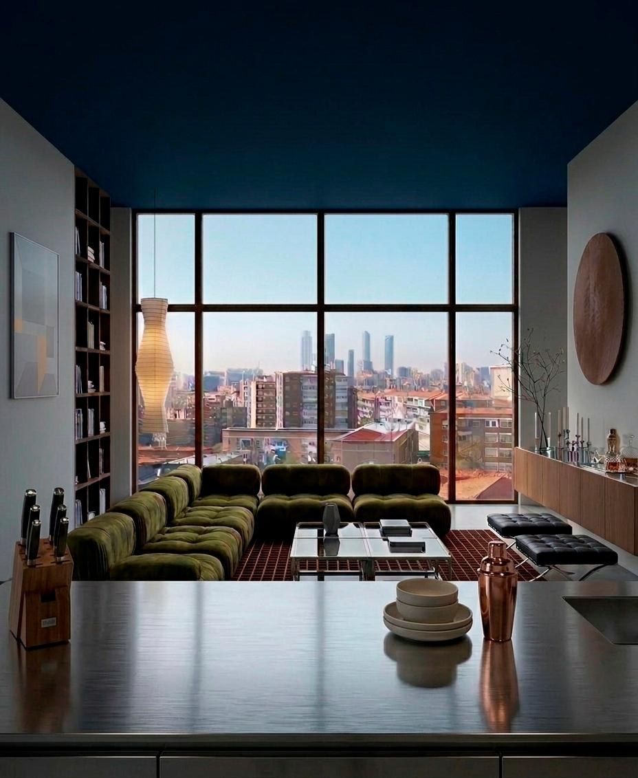 Render de salón con vistas en una vivienda de las plantas nuevas